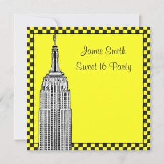 NYC Skyline Etched ESB Chequered Taxi 2 Sweet 16 Invitation