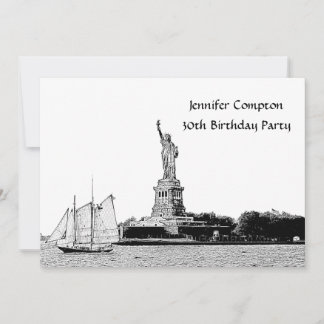 NYC Skyline Etched St of Liberty Birthday Party Invitation