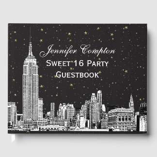 NYC Skyline Etched Starry DIY BG Colour SQ Sweet 1 Guest Book