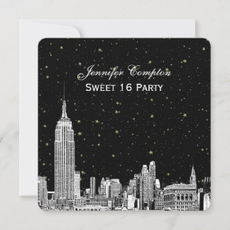 NYC Skyline Etched Starry DIY BG Colour SQ Sweet 1 Invitation