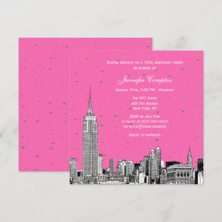 NYC Skyline Etched Starry DIY BG Colour SQ Sweet 1 Invitation