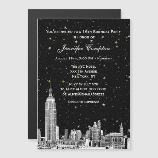 NYC Skyline Etched Starry DIY BG Colour SQ Sweet 1 Magnetic Invitation