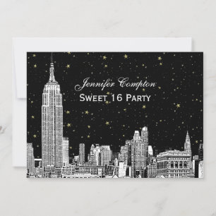 NYC Skyline Etched Starry DIY BG Colour Sweet 16 Invitation