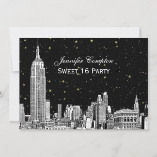 NYC Skyline Etched Starry DIY BG Colour Sweet 16 Invitation