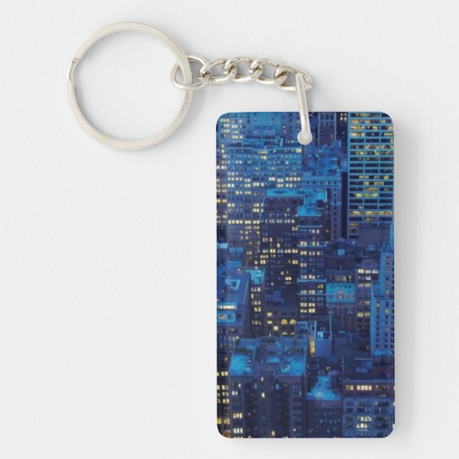 NYC Skyline, high angle view at dusk Key Ring (Front)