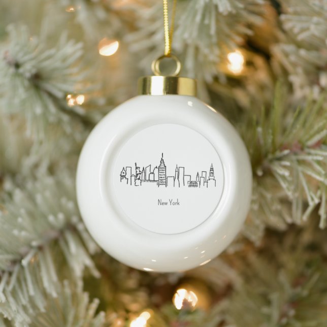 NYC Skyline Illustration Framed Ornament (Tree)