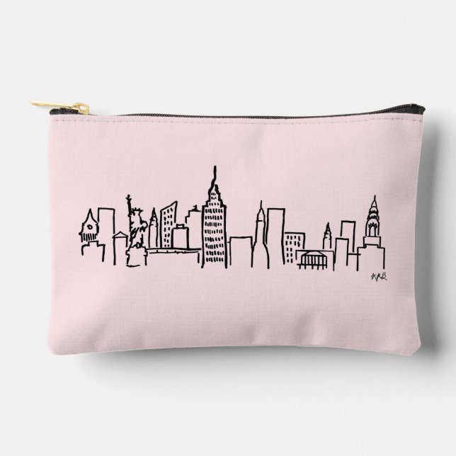 NYC Skyline Illustration Makeup Bag (Front)