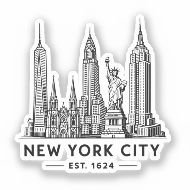 NYC Skyline Illustration with Statue of Liberty (Front)