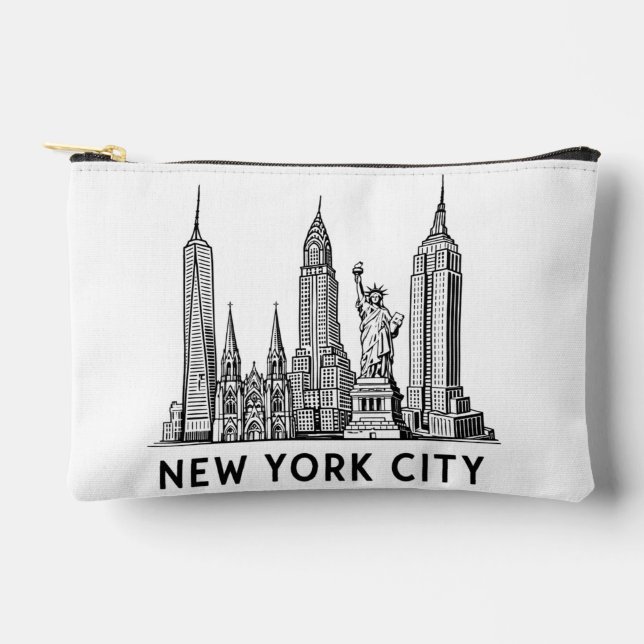 NYC Skyline Illustration with Statue of Liberty Accessory Pouch (Front)