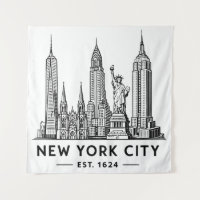 NYC Skyline Illustration with Statue of Liberty