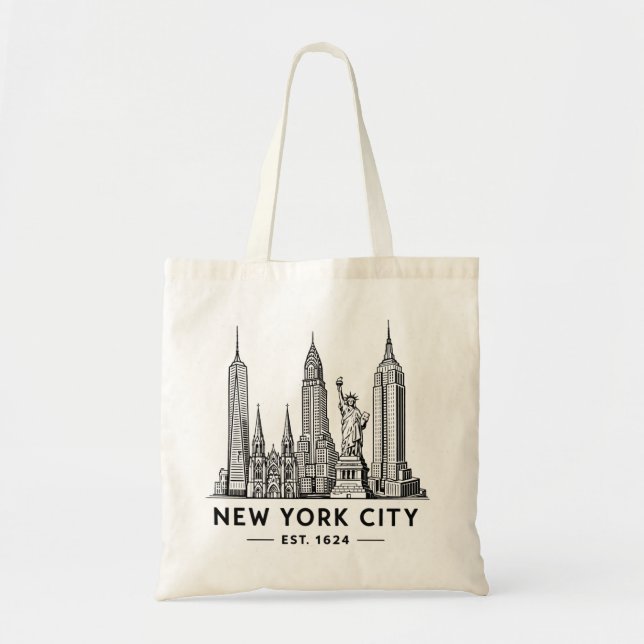 NYC Skyline Illustration with Statue of Liberty Tote Bag (Front)