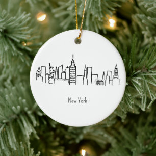 NYC Skyline New York Illustration Ceramic Tree Decoration