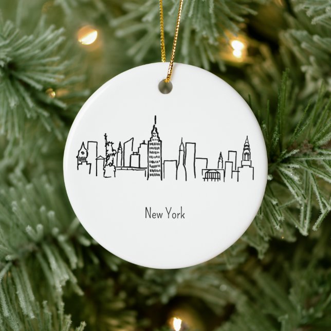 NYC Skyline New York Illustration Ceramic Tree Decoration (Tree)
