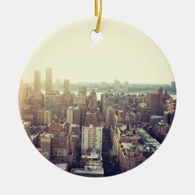 NYC Skyline Photo Ceramic Tree Decoration (Front)