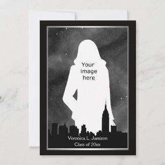 NYC Skyline Silh BW ESB Chrys #2 Photo Graduation Invitation