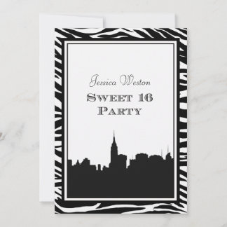NYC Skyline Silhouette #2 Zebra Sweet 16 Invitation