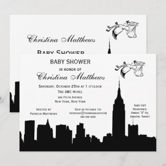 NYC Skyline Silhouette Baby Shower Stork Invitation