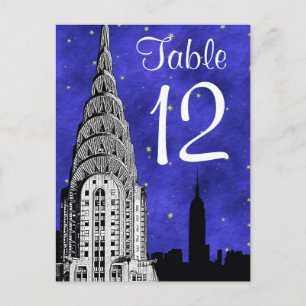 NYC Skyline Silhouette Blue Starry Table Number Postcard