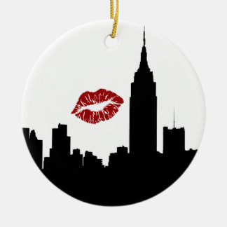 NYC Skyline Silhouette, Empire St Bldg #1 Kiss Ceramic Tree Decoration