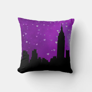 NYC Skyline Silhouette, ESB #1 Purple Heart Cushion