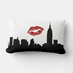NYC Skyline Silhouette, ESB #1 Red Lipstick Kiss Lumbar Cushion
