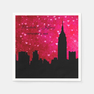 NYC Skyline Silhouette Hot Pink Red Heart Napkin