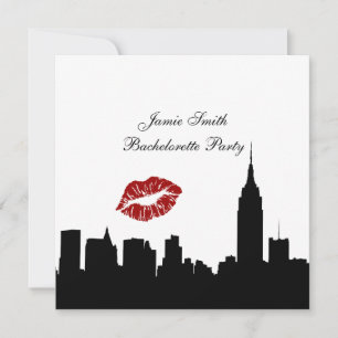 NYC Skyline Silhouette Kiss ESB #1 Bachelorette SQ Invitation