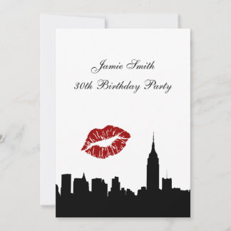 NYC Skyline Silhouette, Kiss ESB #1 BW Birthday V Invitation