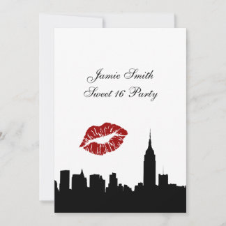 NYC Skyline Silhouette, Kiss ESB #1 BW Sweet 16 V Invitation