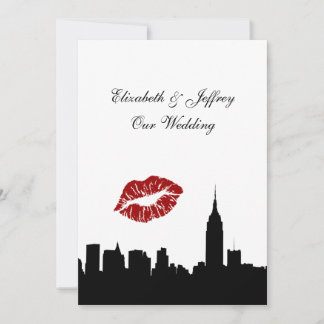 NYC Skyline Silhouette, Kiss ESB #1 BW Wedding V Invitation