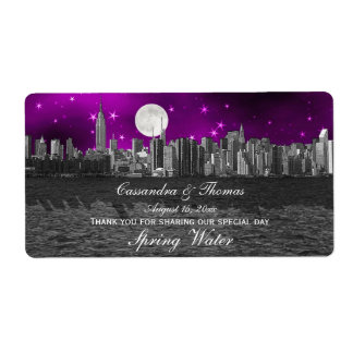 NYC Skyline Silhouette Moon Purple H Water Bottle