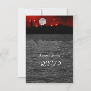 NYC Skyline Silhouette Moon Red RSVP 1 Card