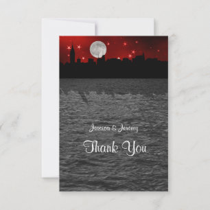 NYC Skyline Silhouette Moon Red Thank You