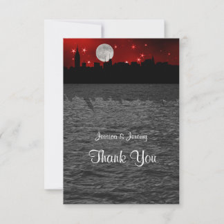 NYC Skyline Silhouette Moon Red Thank You Card