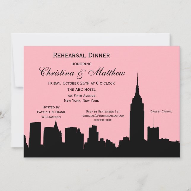 NYC Skyline Silhouette Rehearsal Dinner Invitation (Front)