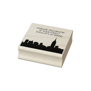 NYC Skyline Silhouette Return Address Rubber Stamp