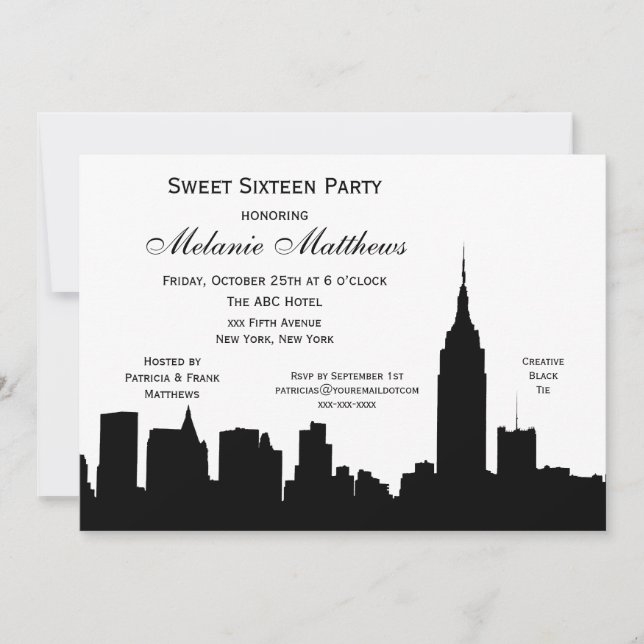 NYC Skyline Silhouette Sweet Sixteen Invitation (Front)