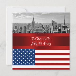 NYC Skyline USA Flag Red White Blue Party Invitation