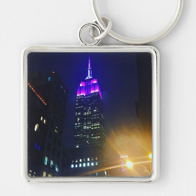 NYC Skyscraper Purple Empire State Building Night Key Ring (Front)