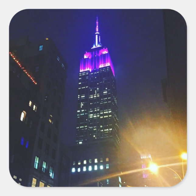 NYC Skyscraper Purple Empire State Building Night Square Sticker (Front)