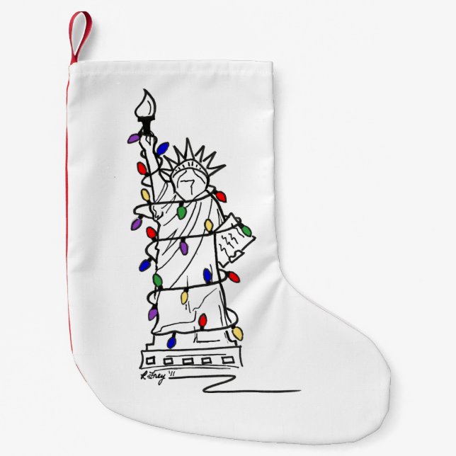 NYC Statue Lady Liberty Christmas Holiday Lights Small Christmas Stocking (Front)