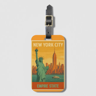 NYC Statue of Liberty & Empire State Retro Luggage Tag