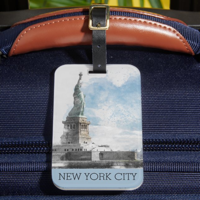 NYC Statue of Liberty & Manhattan Luggage Tag  (Front Insitu 2)