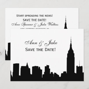 NYC Wide Silhouette DIY BG Colour Save the Date Wh Invitation