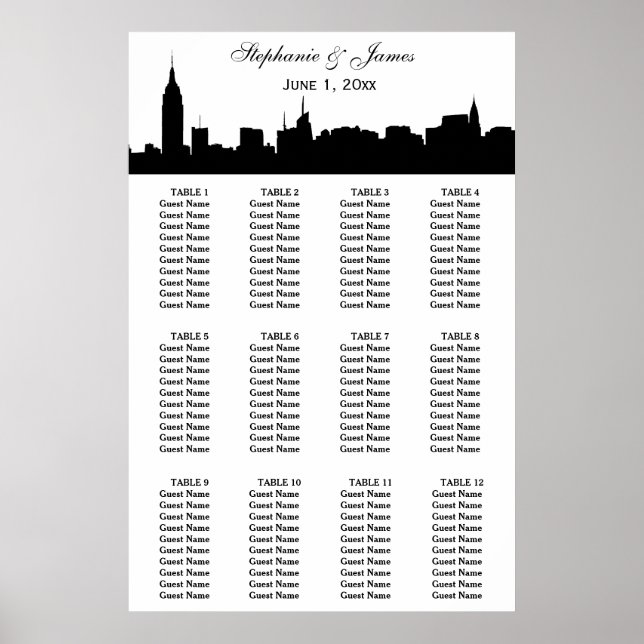 NYC Wide Silhouette DIY BG Colour Seating Chart (Front)