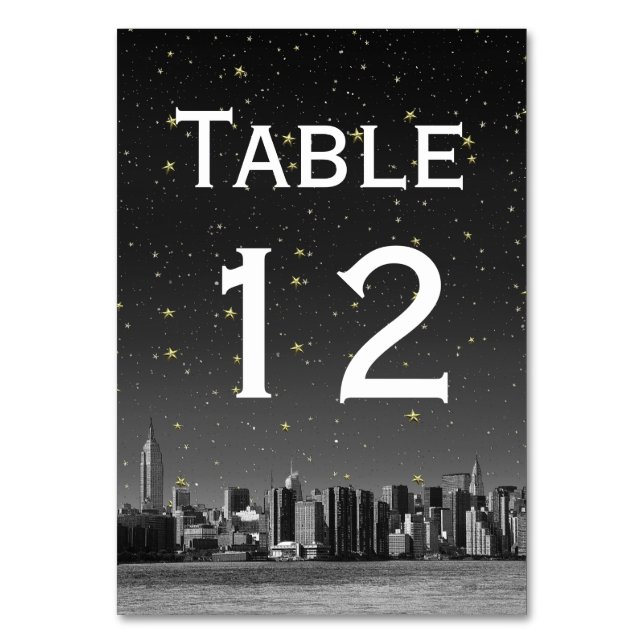 NYC Wide Skyline Black Gradient Starry DIY BG Table Number (Front)