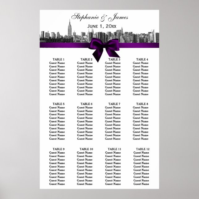 NYC Wide Skyline Etch BW Purple Bow Seating Chart (Front)