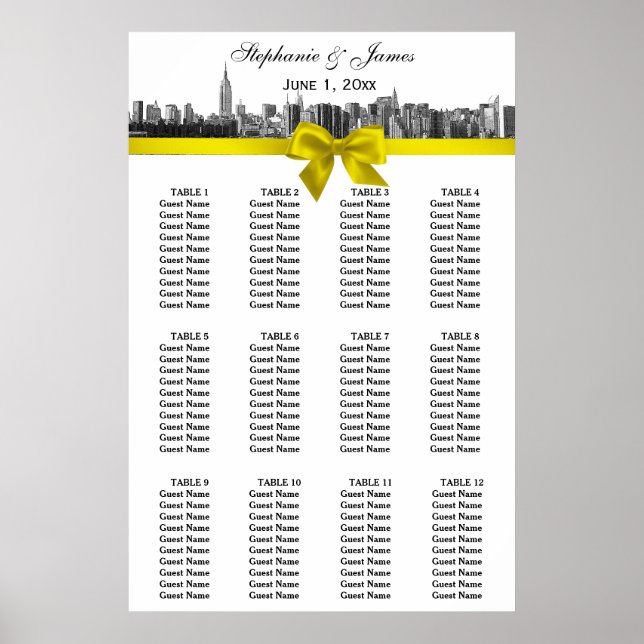 NYC Wide Skyline Etch BW Yellow Bow Seating Chart (Front)
