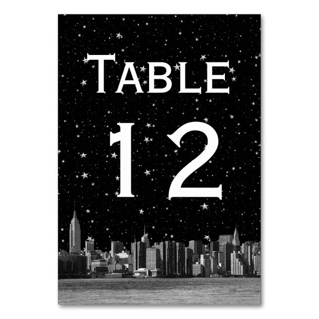 NYC Wide Skyline Etch Starry DIY BG Table Number (Front)