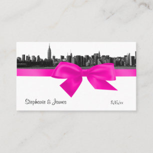 NYC Wide Skyline Etched BW Hot Pink Escort Cards